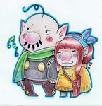  alien chubby cute female hocotatians hug male nintendo olimarpuke-chan original_character pikmin scarf shacho winter 