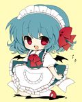  :d alternate_costume apron bad_id bad_pixiv_id bat_wings blue_hair bow chibi enmaided fang hair_bow hair_ornament haru_(kyou) kneeling maid maid_headdress musical_note open_mouth red_eyes remilia_scarlet short_hair smile socks solo touhou white_legwear wings 