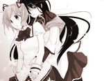  akemi_homura hair_ribbon hinagi_(fox_priest) hug hug_from_behind kaname_madoka long_hair mahou_shoujo_madoka_magica mitakihara_school_uniform monochrome multiple_girls pantyhose ribbon school_uniform short_hair short_twintails skirt sleeves_past_wrists tears twintails yuri 