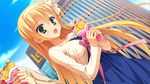  blonde_hair food game_cg green_eyes kanemoto_akari kobuichi long_hair noble_works 