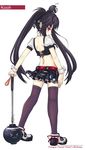  belt bingsang black_hair black_legwear bomb golf_club hair_ribbon kooh long_hair looking_back midriff miniskirt pangya red_eyes ribbon shoes skirt solo thighhighs twintails wrist_cuffs 