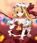  ascot bad_id bad_pixiv_id blonde_hair c_niko flandre_scarlet frills hand_on_own_chest red_eyes short_sleeves slit_pupils solo touhou wings 