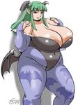  bare_shoulders bat bats belly breasts capcom chubby cleavage curvy darkstalkers demon_girl doomcomic elbow_gloves fat gloves green_hair hands_on_shoulders head_wings headwings hips huge_breasts jpeg_artifacts long_breasts long_hair morrigan_aensland pantyhose plump pointy_ears skin_tight smile solo standing succubus thick_thighs thighs vampire_(game) wide_hips wings 