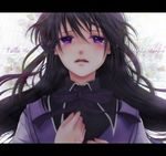  akemi_homura black_hair face letterboxed long_hair mahou_shoujo_madoka_magica purple_eyes solo tears wolf025 