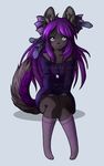  bows canine feathers female purple_hair socks solo vampirexpenguin 