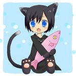  animal_ears bad_id bad_pixiv_id black_coat_(kingdom_hearts) black_hair blue_eyes cat_ears fang fish kingdom_hearts kingdom_hearts_358/2_days okitsune_(okitsune-sama) paws solo tail xion_(kingdom_hearts) 