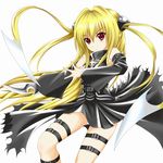  bad_id bad_pixiv_id blade blonde_hair creep detached_sleeves hair_ornament hair_weapon highres konjiki_no_yami long_hair prehensile_hair red_eyes solo thigh_strap to_love-ru very_long_hair weapon 