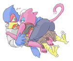  avian blue blue_eyes blush cat claws falco_lombardi feline furry_(artist) katt_monroe licking pink raised_tail star_fox tail tongue video_games 