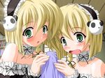  blonde_hair blush choker giga green_eyes handjob maid open_mouth penis siblings surprised twins yakimochi_twinbell 