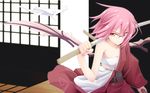  glasses ichiju japanese_clothes katana kimono mystia_lorelei pink_hair sword touhou weapon wings 