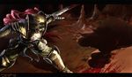  armor blood cave fangs feline male misplaced_spigot solo sword warrior weapon 