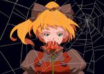  absurdres blonde_hair bow flower green_eyes hair_bow highres kurodani_yamame mtmy ponytail silk solo spider_lily spider_web touhou 