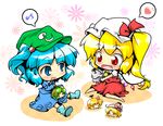  aki_shizuha blonde_hair blue_eyes blue_hair blush character_doll chibi dress eighth_note fang flandre_scarlet hat heart kawashiro_nitori kazami_yuuka laughing leaf leaf_on_head letty_whiterock lily_white multiple_girls musical_note one_side_up playing red_eyes red_star_(toranecomet) shoes sitting spoken_heart spoken_musical_note touhou toy two_side_up vampire wings 