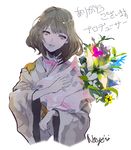  bad_id bad_pixiv_id bouquet brown_hair flower heterochromia idolmaster idolmaster_cinderella_girls japanese_clothes mole mole_under_eye naye smile solo takagaki_kaede tears 