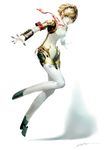  absurdres aegis_(persona) android armband blonde_hair blue_eyes bow doll_joints highres persona persona_3 ribbon robot_joints short_hair simple_background smile soejima_shigenori solo white white_background 