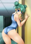  alice_carroll alternate_hairstyle aria ashita_yaru ass blue_eyes double_bun green_hair solo swimsuit thighs 