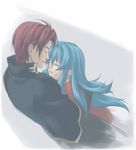  aqua_hair blue_hair couple eirika eyes_closed fire_emblem fire_emblem:_seima_no_kouseki fire_emblem_sacred_stones happy hug knight lips long_hair princess red_hair seth short_hair smile 