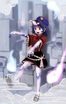  :d bare_legs blue_eyes blue_hair ghost graveyard hands hat hitodama jiangshi miyako_yoshika ofuda open_mouth outstretched_arms pale_skin short_hair skirt smile solo star tombstone touhou wtuw zombie_pose 