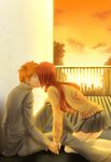  bleach couple hand_holding holding_hands inoue_orihime kiss kurosaki_ichigo long_hair love mimiangelo pixiv_thumbnail resized school_uniform sunset 