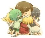  3girls barefoot chibi child hug kaai_yuki kagamine_len kagamine_rin lowres meiko momiji_rou motherly multiple_boys multiple_girls ryuuto_(vocaloid) sketch vocaloid 