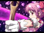  aiming arrow bow bow_(weapon) drawing_bow gloves hair_bow hidechuu holding holding_arrow holding_bow_(weapon) holding_weapon kaname_madoka magical_girl mahou_shoujo_madoka_magica outstretched_arm pink_eyes pink_hair profile short_twintails solo twintails weapon white_gloves 