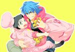  2boys black_hair blue_eyes blue_hair chef chef_hat doughnut food green_eyes hat komatsu_(toriko) multiple_boys scar simple_background smile toriko_(series) toriko_(toriko) 