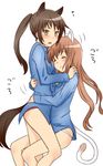  :3 angela_salas_larrazabal animal_ears blush brown_hair cat_ears cat_girl cat_tail closed_eyes horse_ears horse_girl horse_tail hug long_hair michigan multiple_girls nuzzle panties patricia_schade ponytail smile tail underwear world_witches_series yellow_eyes 