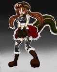  bones brown brown_hair capcom chains cuffs deviljho hair midriff monster_girl monster_hunter personification shackle shackles skull tail 