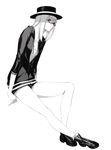  collarbone copyright_request full_body glasses greyscale hat hood hoodie legs long_hair monochrome porkpie_hat short_shorts shorts solo sousou_(sousouworks) 