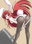  :d animal_ears ass bent_over blush breasts bunny_ears bunny_tail bunnysuit choker covered_nipples fishnet_pantyhose fishnets hammer huge_weapon kneepits large_breasts long_hair monster_hunter naitou_kouse open_mouth pantyhose red_eyes red_hair smile solo tail weapon 