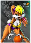  14-bis breasts cleavage clothed clothing dialog female fernando_faria lagomorph lola_bunny looney_tunes mammal rabbit solo space_jam space_jame text warner_brothers 