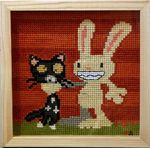  cat choking cross_stitch fanart feline feral frame grin lagomorph max photo rabbit real rug sam_and_max sampler spritestitch squeeze stitching 