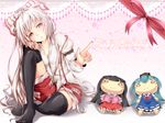  bad_id bad_perspective bad_pixiv_id black_legwear character_doll dabadhi doll fujiwara_no_mokou happy_birthday highres houraisan_kaguya kamishirasawa_keine long_hair orange_eyes pants red_eyes silver_hair sitting solo suspenders thighhighs touhou very_long_hair white_hair 