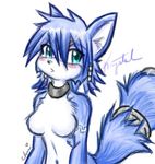  blue blue_eyes blush canine cute female fox green_eyes hair krystal looking_at_viewer necklace short_hair soft solo standing star_fox tail unknown_artist video_games 