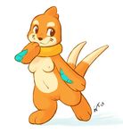  2007 ajin breasts brown_eyes buizel collar face_markings female orange pok&eacute;mon pussy solo standing tail 