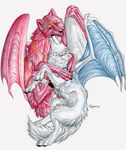  ambiguous_gender canine cuddle lyanti red white wings 
