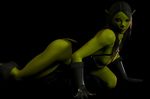  all_fours black_hair breasts female gloves green_skin greenstreet hair hethra latex leather looking_at_viewer nipples orc rubber solo 