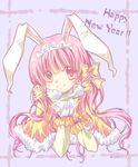  animal_ears bad_id bad_pixiv_id bow bunny_ears hair_bow highres original pink_eyes pink_hair smile snow_bunny solo yui_(daijun) 