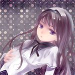  akemi_homura black_hair black_hairband hairband long_hair mahou_shoujo_madoka_magica oe-eo purple_eyes ribbon solo 