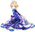  bad_id bad_pixiv_id blonde_hair blush bodysuit cape cosplay hagi_(artist) hair_ornament hair_ribbon hairclip kagamine_rin kamui_gakupo kamui_gakupo_(cosplay) kneeling ribbon short_hair solo vocaloid 