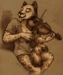  eyes_closed female harag intent jaguar music performance playing sepia shaksaag solo t-shirt violin whiskers 