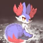  braixen chest_tuft cute_fangs dipstick_tail grass inner_ear_fluff looking_at_viewer multicolored_tail nintendo nyaswitchnya outside pok&eacute;mon pok&eacute;mon_(species) shiny_pok&eacute;mon tuft video_games 