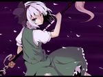  black_hairband blue_eyes cherry_blossoms flower hairband katana katanakko_daisuki konpaku_youmu letterboxed sheath short_hair silver_hair solo sword touhou unsheathing weapon 