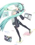  aqua_eyes aqua_hair bad_id bad_pixiv_id boots detached_sleeves hachune_miku hatsune_miku holographic_interface kokuha long_hair necktie niconico skirt solo spring_onion thigh_boots thighhighs twintails very_long_hair vocaloid 