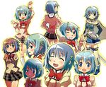  :d ^_^ arms_behind_back bad_id bad_pixiv_id blue_eyes blue_hair blush closed_eyes expressions from_behind hair_ornament hairpin hand_behind_head hand_on_hip hiroichi_(hiro13) looking_back magical_girl mahou_shoujo_madoka_magica miki_sayaka mitakihara_school_uniform open_mouth profile school_uniform short_hair simple_background smile v victory_pose 