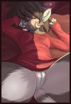  bed blue_pussy blush bottomless breasts clitoris face_markings female fursona grey grey_hair hair lintu lintu_(character) nude on_back pussy short_grey_hair short_hair solo sweater tail waking 