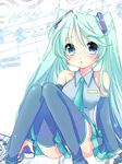  aqua_eyes aqua_hair chigo detached_sleeves hatsune_miku long_hair skirt solo thighhighs twintails vocaloid 