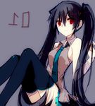  alternate_hair_color black_hair detached_sleeves hatsune_miku long_hair necktie red_eyes sketch skirt solo syutyou thighhighs twintails vocaloid zettai_ryouiki 
