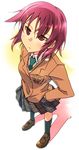  bad_id bad_pixiv_id blazer hands_in_pockets jacket kneehighs loafers miyanaga_teru necktie plaid red_eyes red_hair saki school_uniform shiraitodai_school_uniform shoes skirt solo tsuchinoko_(muni_muni) 