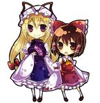  bad_id bad_pixiv_id blonde_hair brown_eyes brown_hair chibi hakurei_reimu kusada_souta multiple_girls purple_eyes touhou yakumo_yukari 